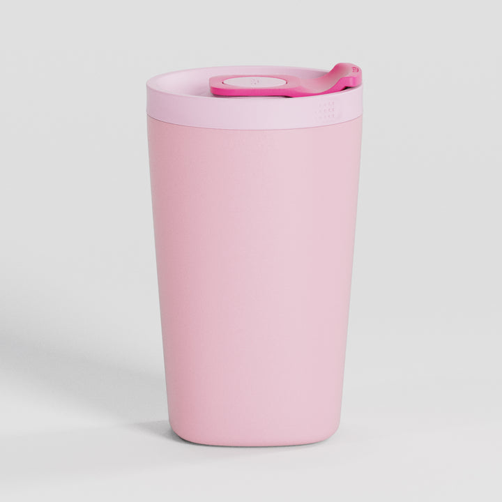12oz PushSip™ Coffee Mug - Azalea Pink with Engraving