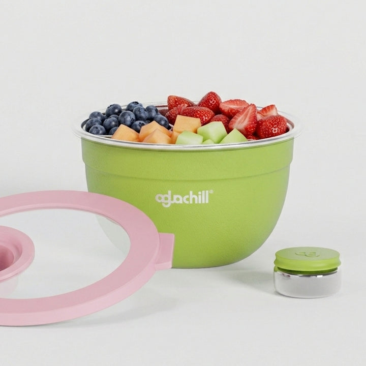 64oz_Stainless Steel_Salad Bowl_Evergreen Tide_with fruit
